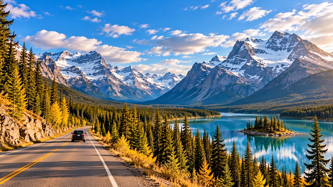 Scenic road through Jasper National Park