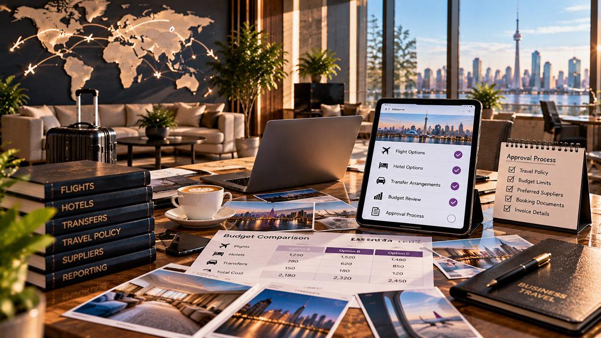 Corporate travel budget planning, booking approvals and business travel coordination in Toronto.
