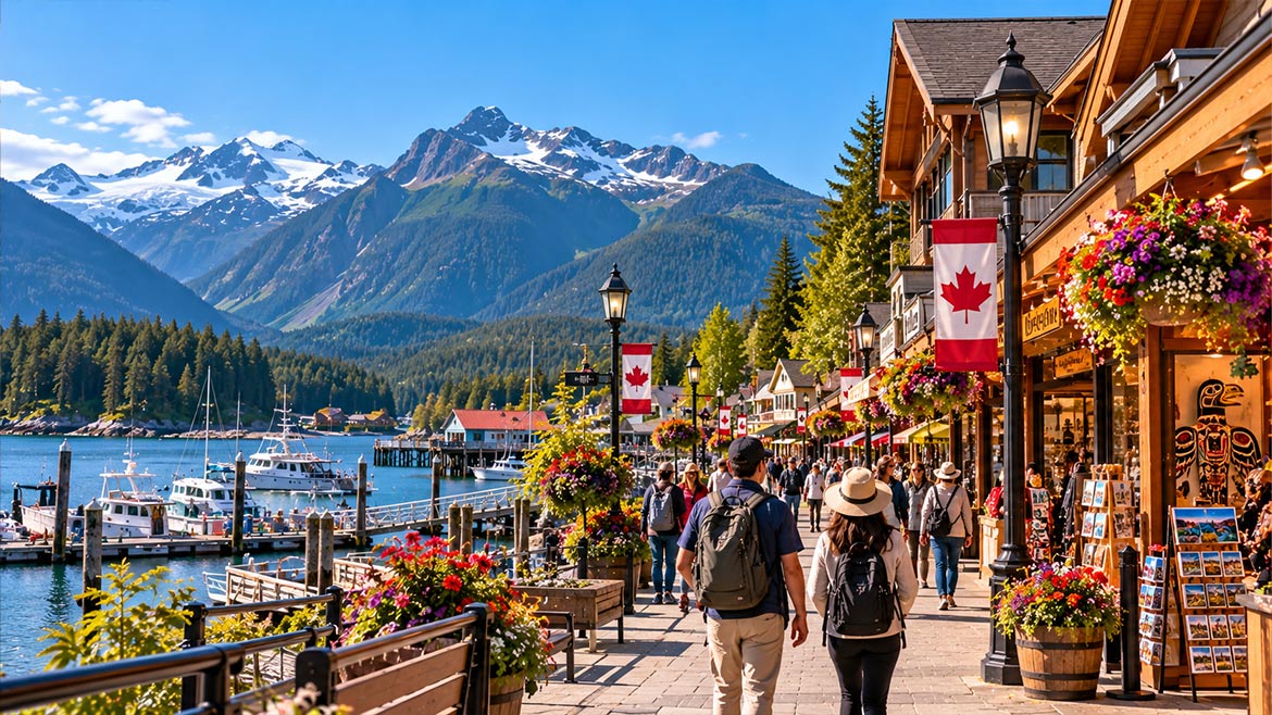 Tourists supporting local Canadian tourism businesses