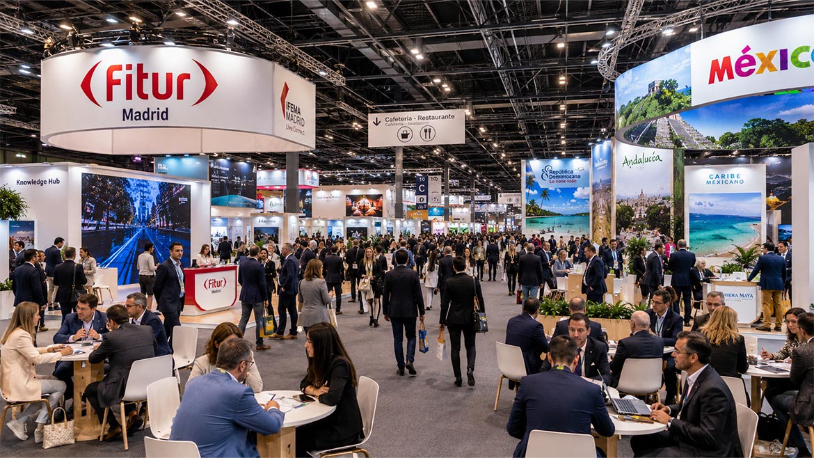Travel professionals networking at FITUR Madrid International Tourism Trade Fair