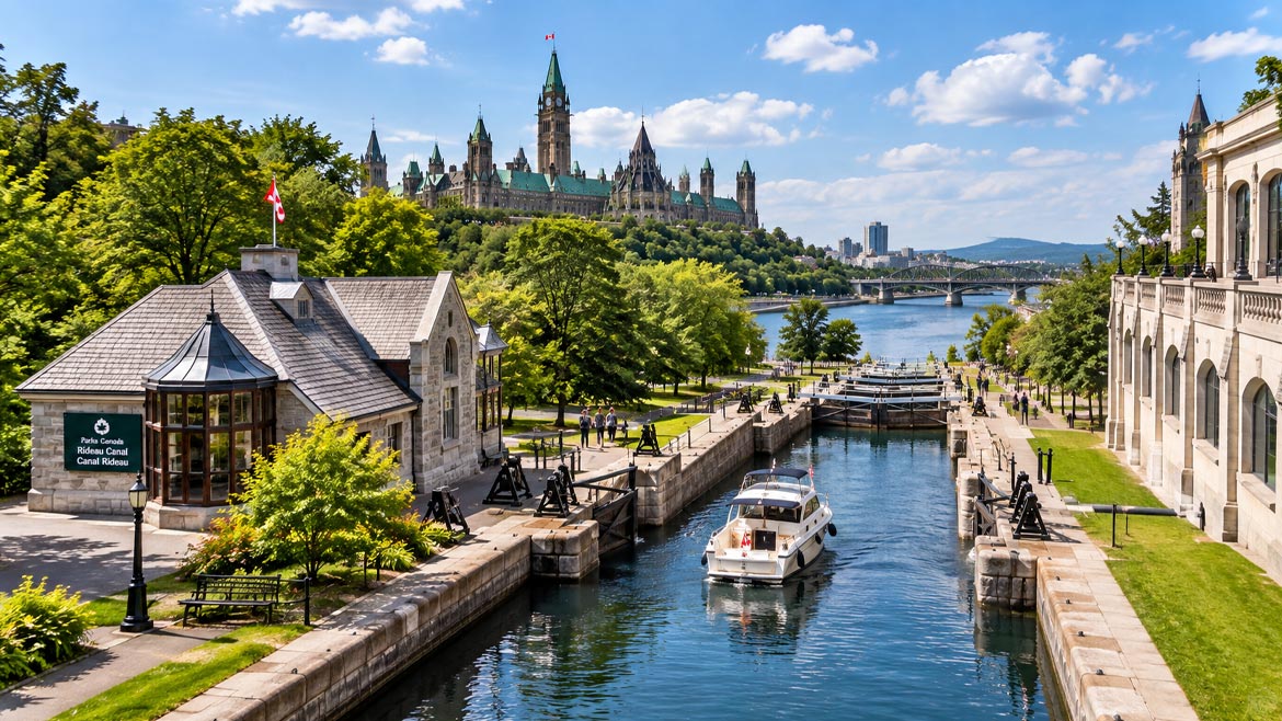 Rideau Canal and Ottawa Locks in summer