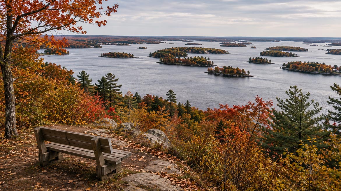 Sightseeing cruise through the Thousand Islands on the St. Lawrence River in Ontario