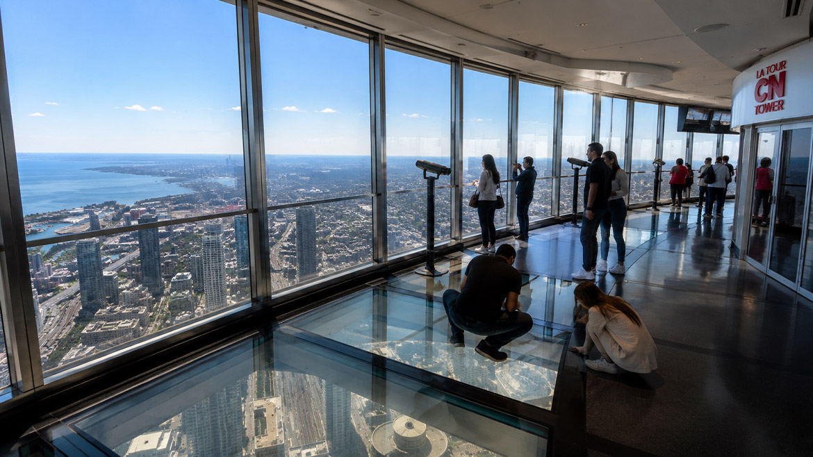 CN Tower observation level and Glass Floor overlooking Toronto