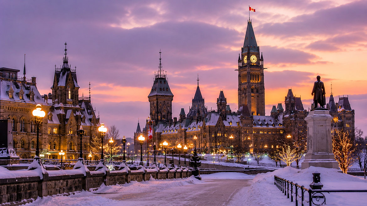 Parliament Hill in Ottawa during winter