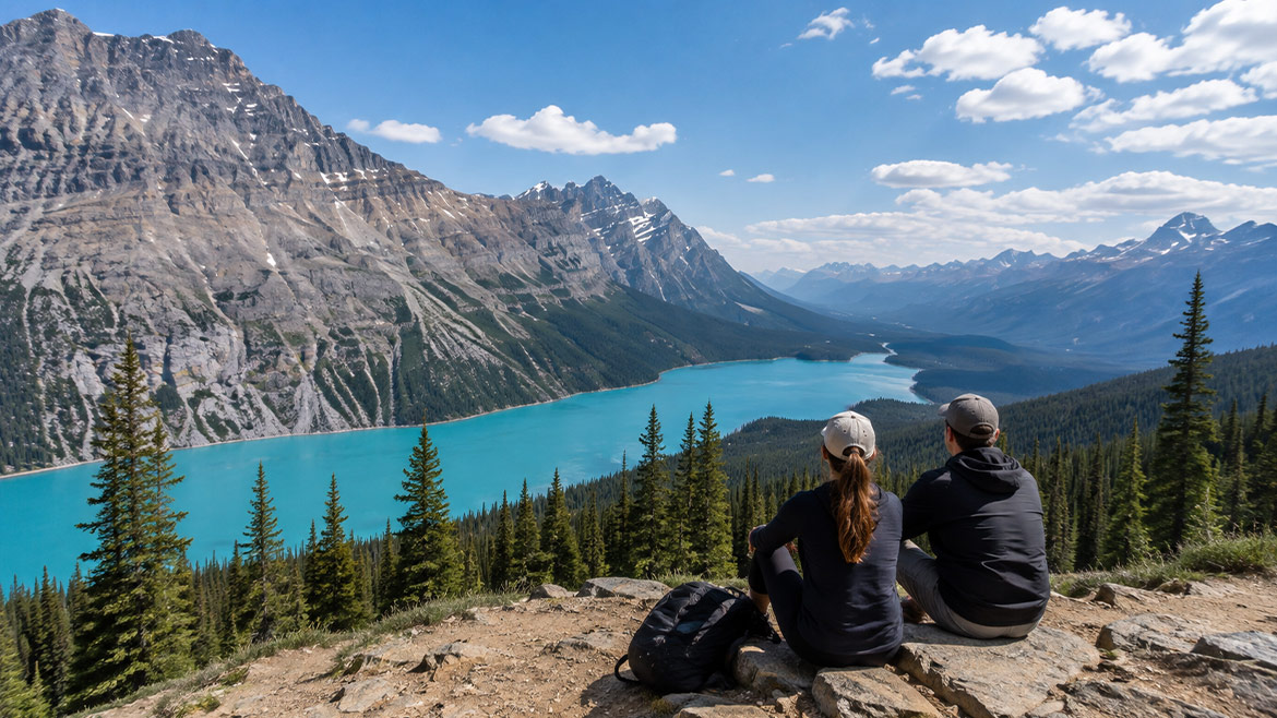 Travellers overlooking Banff National Park