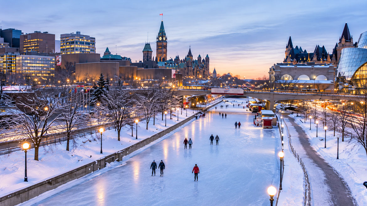 Rideau Canal Skateway in winter in Ottawa