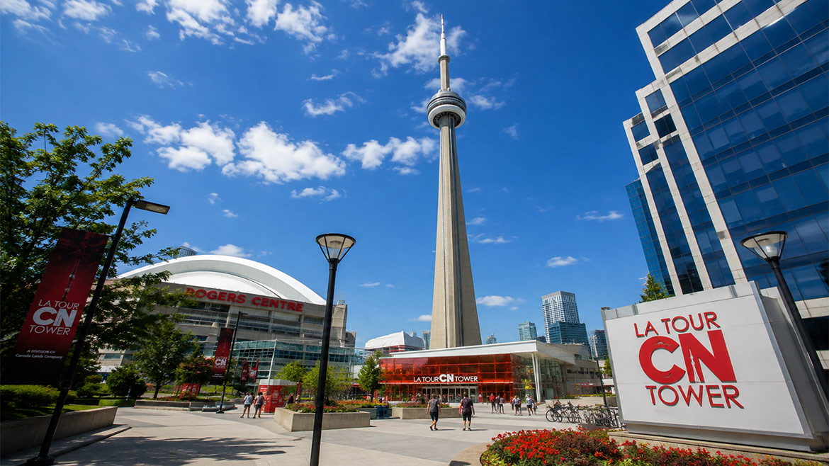 CN Tower and Rogers Centre in downtown Toronto