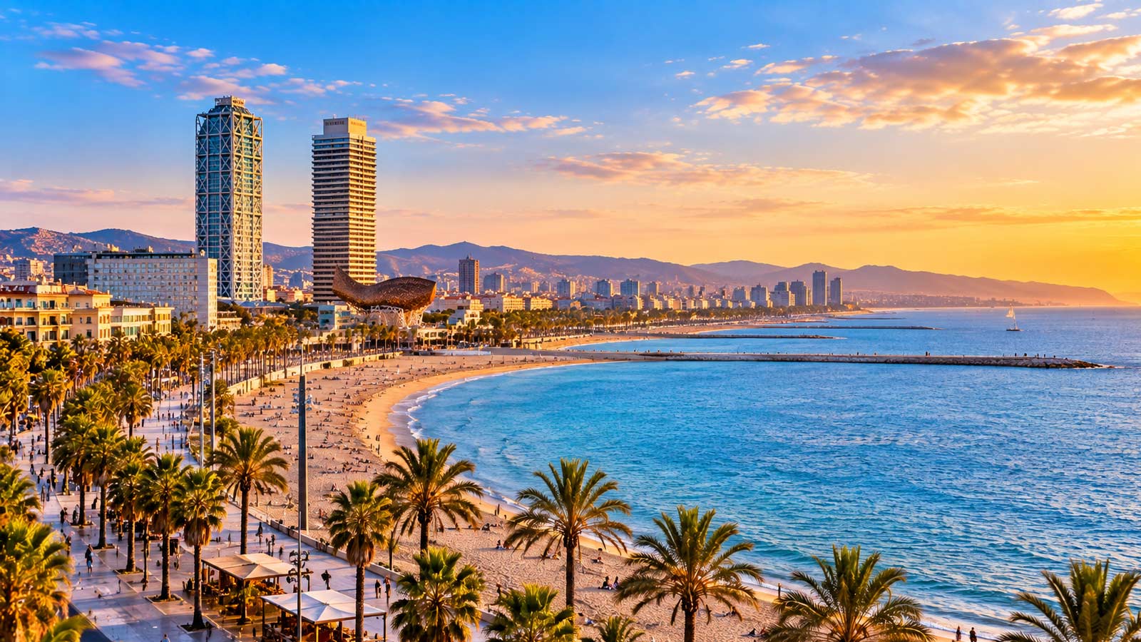 Barceloneta Beach and Mediterranean waterfront in Barcelona, Spain - Alaedin Travel Canada