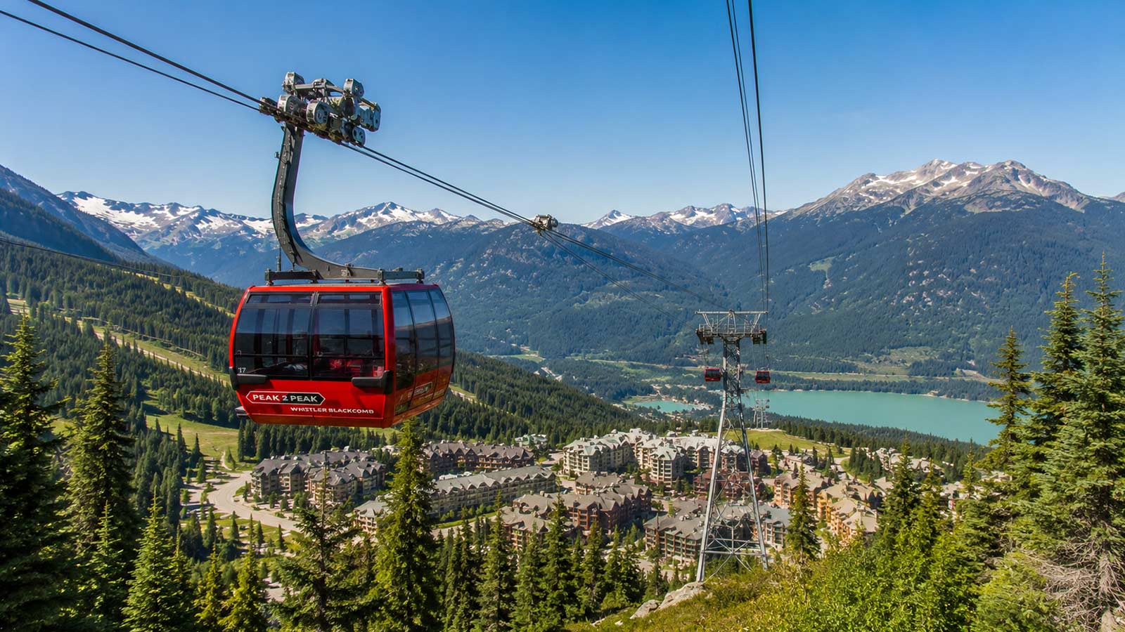 Peak 2 Peak Gondola above Whistler Village and mountain landscape