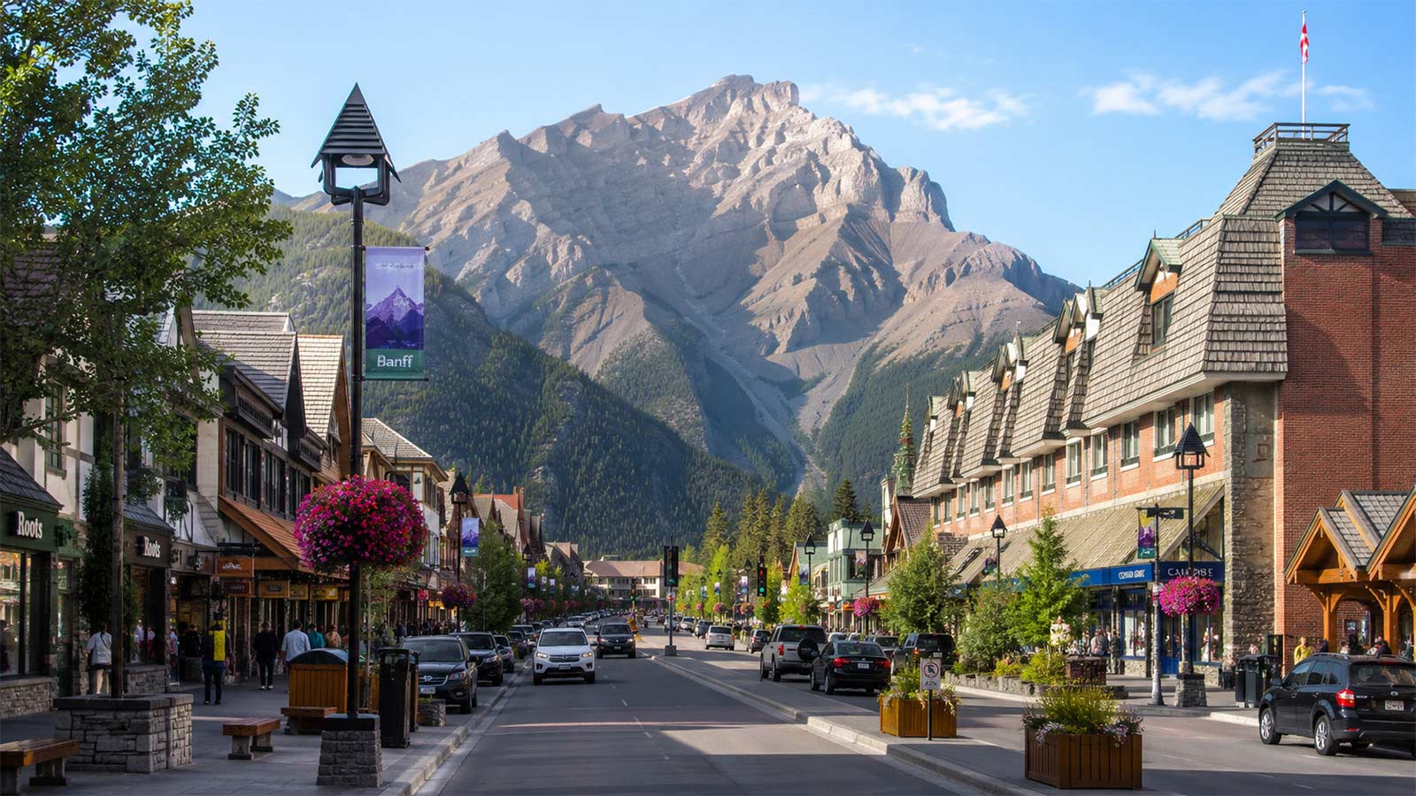 Banff Avenue and Cascade Mountain, Alberta, Canada