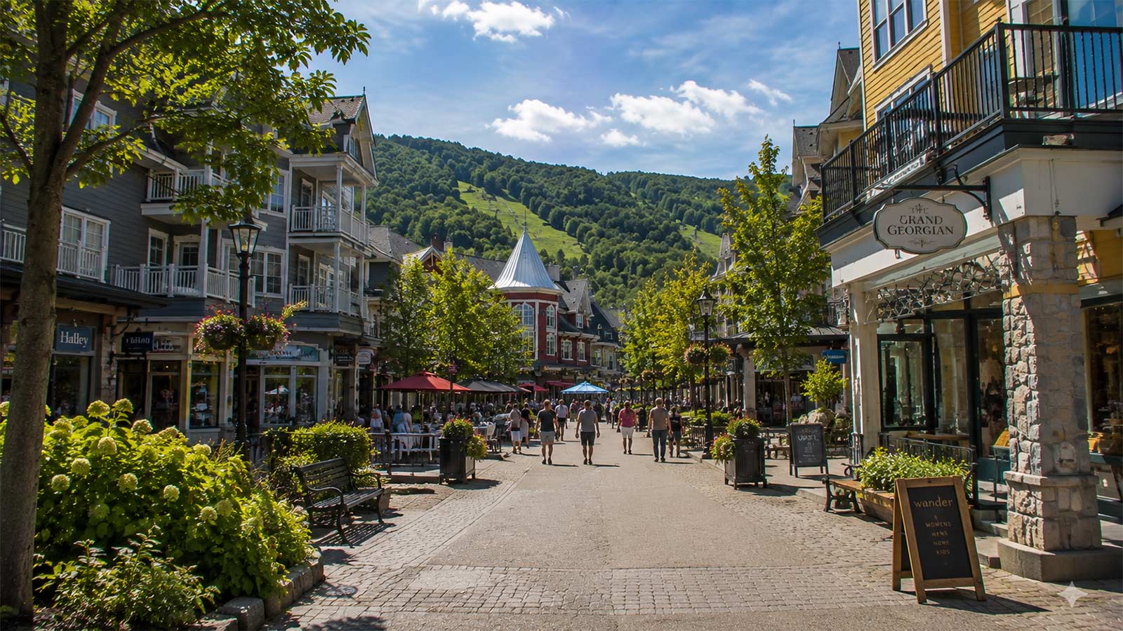 Pedestrian street and shops at Blue Mountain Village, Ontario