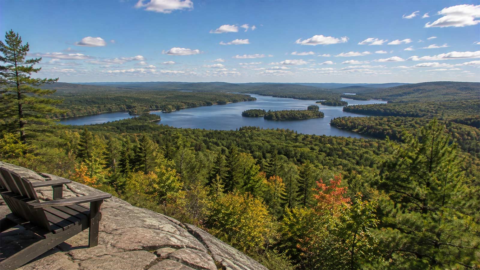 Scenic lookout over forests and lakes in Algonquin Provincial Park, Ontario